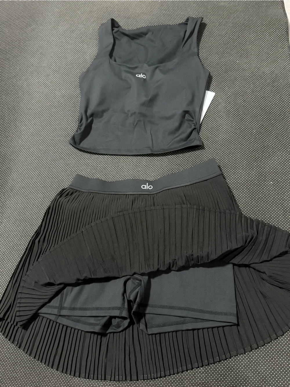 ALO Yoga Black Pleated Skort with Branded Waistband